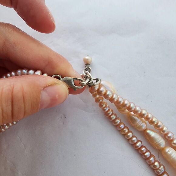 Sterling 925 Carved Mother Of Pearl Rose Pink Genuine Pearl Necklace  Choker - Picture 7 of 10